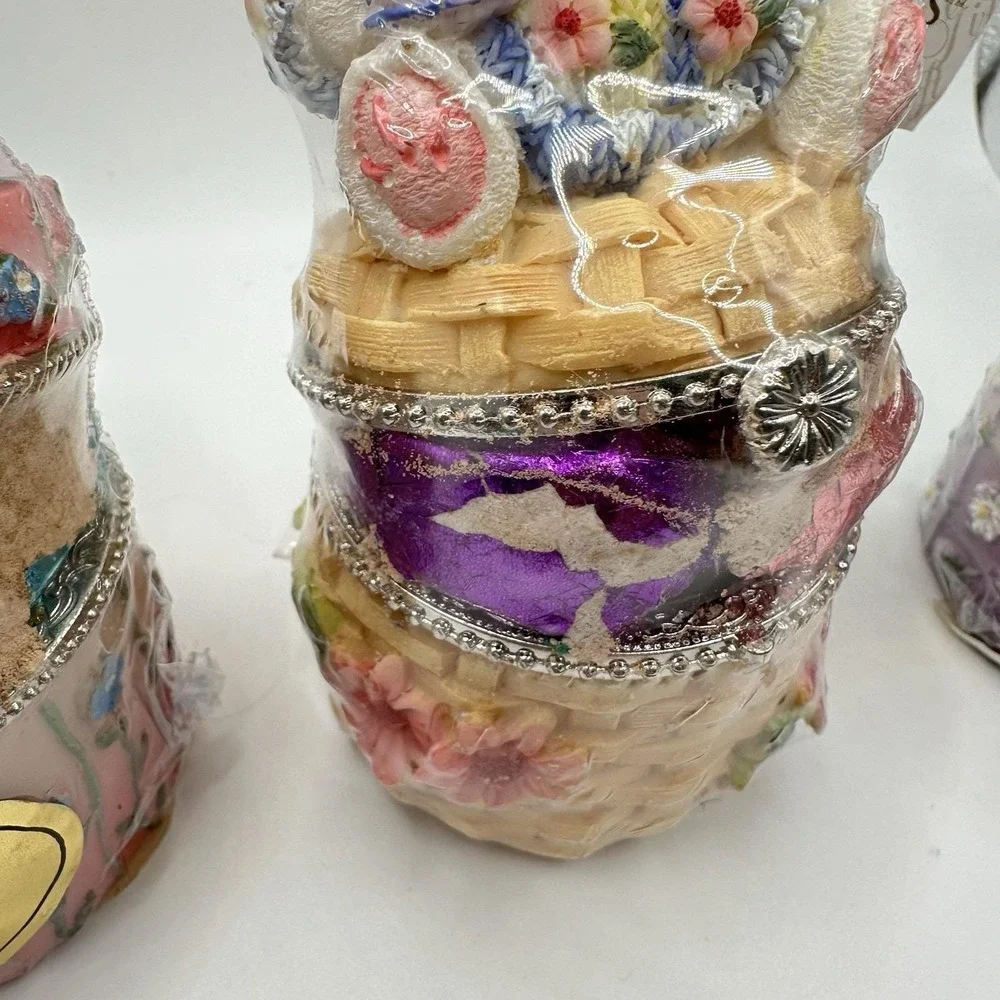VTG NOS Set Of 3 Easter‎ Bunny Rabbit Hinged Boxes With Candy Decor 5